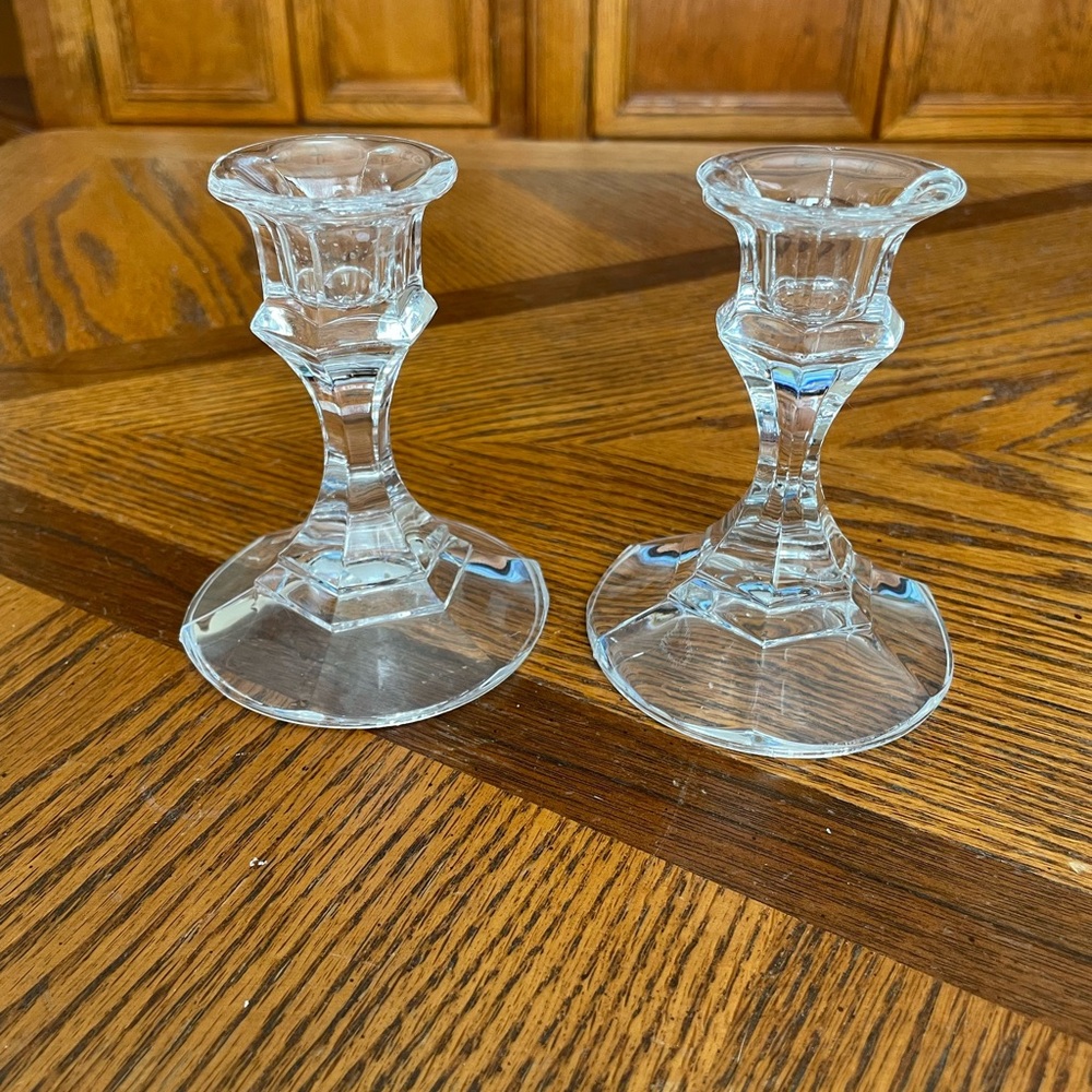 Vintage Pressed Glass Pedestal Base Candle Holders - Set of 2